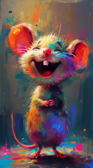 cartoon small mouse laughingly in bright colors