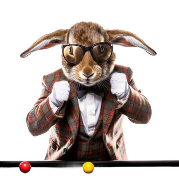 recommend clip art: Hare snooker player style image, bright saturated image, clipart on white background