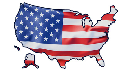 Map of USA with flag mapped inside the America. Alaska and Hawaii separated from mainland. the Star-Spangled Banner, United States, patriotic emblem symbol. 