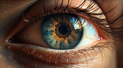 Close up of human eye with blue iris. The concept of a glasses store