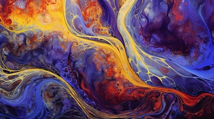 Abstract Orange, Blue, Yellow, and Purple Cosmic Art Marble Oil Painting Texture Background