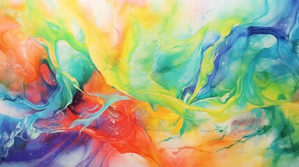 Abstract Rainbow Liquid Vibrant Colorful Ink Oil Painting Texture Background in Vivid Red, Orange, Yellow, Green, Blue, Indigo, and Violet Hues
