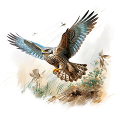 Print, illustration, feather isolated on white