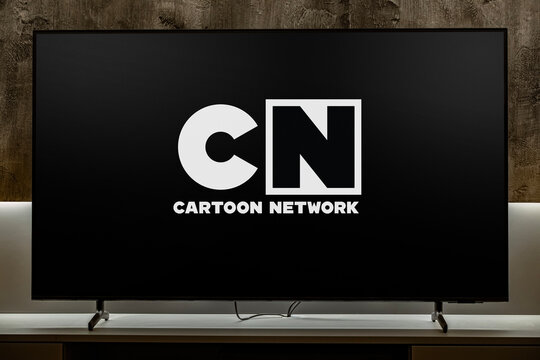 Flat-screen TV set displaying logo of Cartoon Network