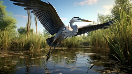 Majestic Heron Soaring Through the Sky with Graceful Wings Spread Wide - AI-Generative