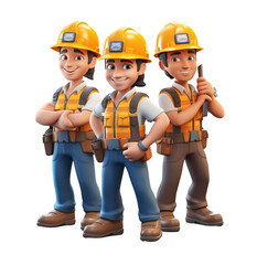 3d art, construction manager, two workers with tools