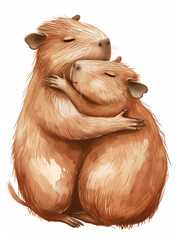 Cute capybaras hugging in an affectionate embrace, symbolizing love, joy, and affection