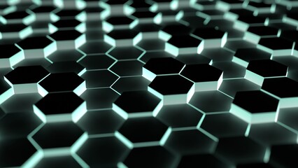 technology hexagonal glow dark background 3d illustration. abstract honeycomb that can be used to represent sci-fi, engineering or corporate business design