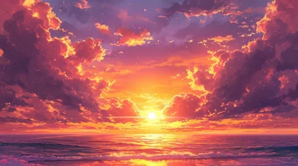  sunset over the ocean, with hues of orange and pink blending in the sky, manga style generative ai © Kelly
