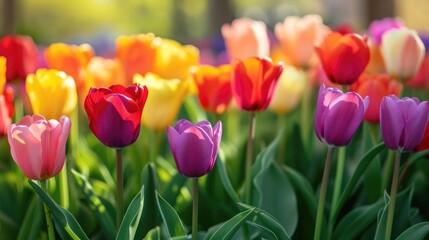 Fototapeta premium vibrant tulips in full bloom generative ai