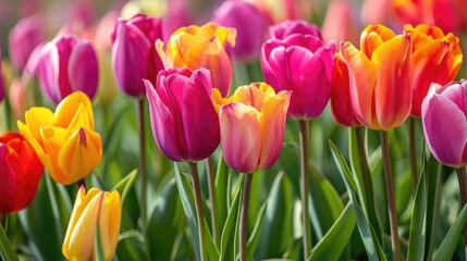 Obraz premium vibrant tulips in full bloom generative ai