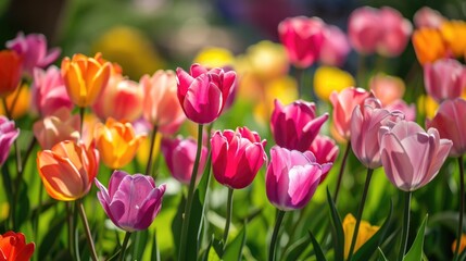 Obraz premium vibrant tulips in full bloom generative ai