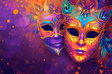 Colorful Carnival Masks on Purple Background