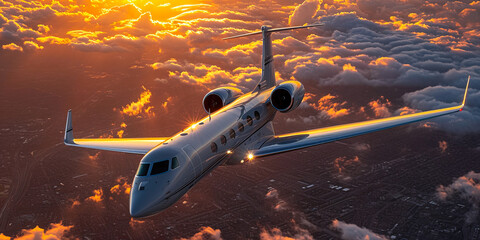 Fototapeta premium Gulfstream Aerospace luxury business jet during the flight. AI generated image 