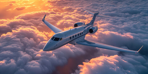 Gulfstream Aerospace luxury business jet during the flight. AI generated image
 - obrazy, fototapety, plakaty