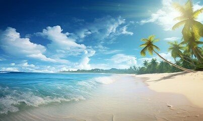 Fototapeta na wymiar beach with palm trees, wallpaper, background