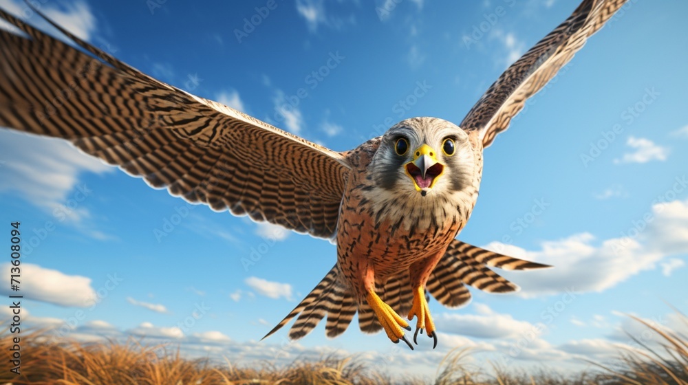 Poster graceful kestrel in dynamic mid-dive with wings spread - ai-generative