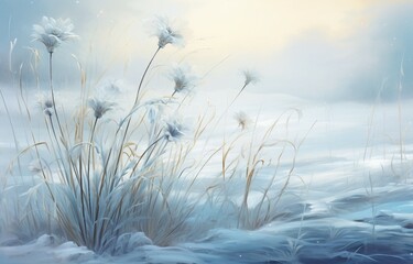 landscape with grass and snow