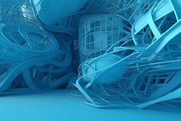 3D rendering of abstract blue architectural structure. Generative AI