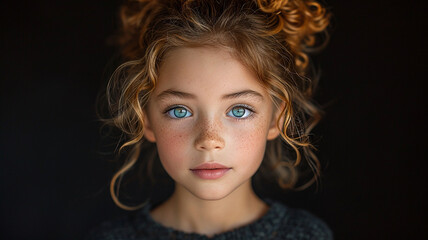 Image of a beautiful young girl with blue eyes and curly hair
