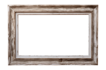 Grey distressed landscape picture frame with an empty blank canvas for use as a border or home décor, png file cut out and isolated on a transparent background, stock illustration image