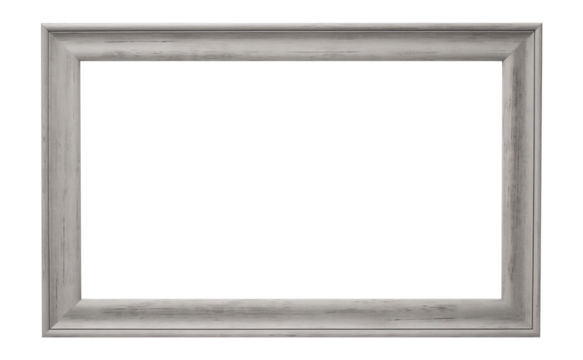 Grey distressed landscape picture frame with an empty blank canvas for use as a border or home décor, png file cut out and isolated on a transparent background, stock illustration image
