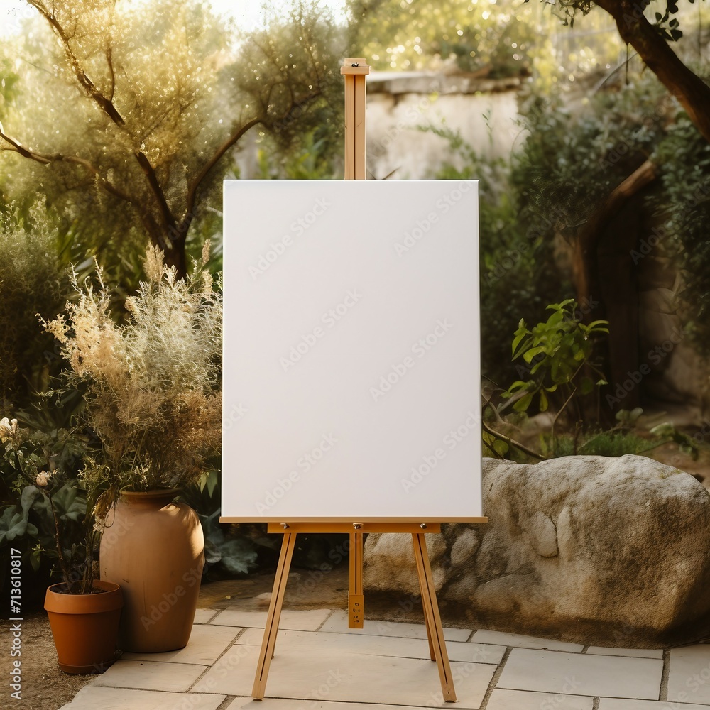 Sticker easel with blank canvas