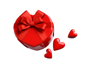 Love Unboxed: 3D Heart-shaped Red Gift Box, Ribbon, Top View, Elegance, Ai generated