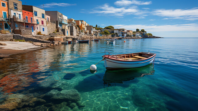 Malta, fishing village Colourful boats AI-generated Image