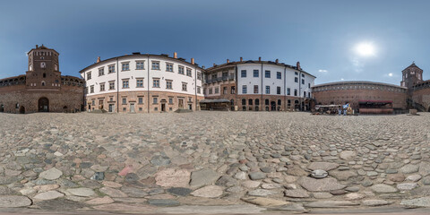 seamless spherical hdri 360 panorama overlooking restoration of the historic castle or palace with...