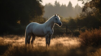 Obraz na płótnie Canvas White horse in the meadows