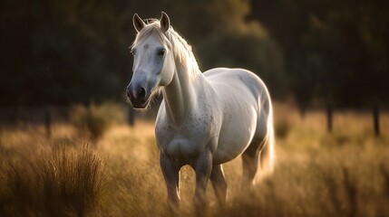 Obraz na płótnie Canvas White horse in the meadows