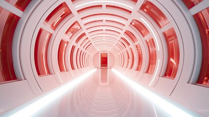 empty white tunnel futuristic style with red light 3d rendering