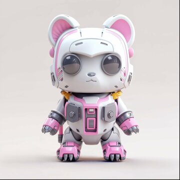 cute kitten robot with a control panel on the front - 3d render 