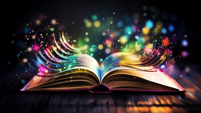 Magical open book with bright bokeh, a dreamy learning environment for education and imagination, banner, with copy space