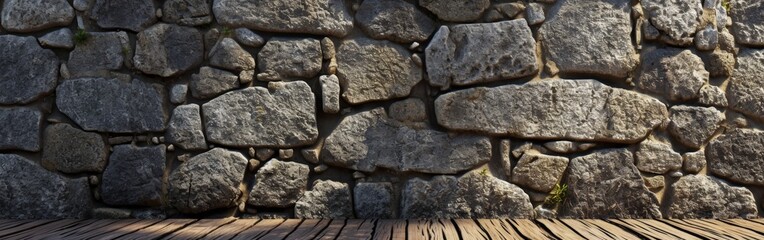 Stone Wall With Wooden Floor in Front