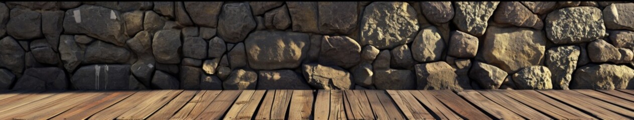 Wooden Floor in Front of Stone Wall