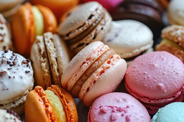 Fototapeta na wymiar Close-Up of Various Types of Macarons