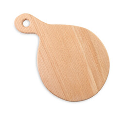 New wooden cutting board isolated on white, top view