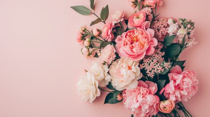Colorful Bouquet of Flowers on Pink Background