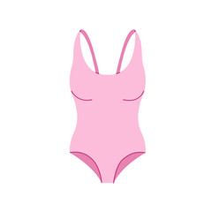 Closed pink swimsuit for girls. Clothes for relaxing at sea or in the pool. Vector illustration. 
