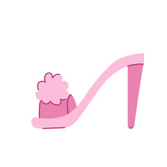Pink pompom high heel sandal shoe. Vector illustration.