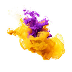 Fototapeta premium Yellow and purple abstract smoke cloud paint splash isolated transparent 