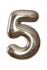 Silver metal number 5 realistic 3d design. 5 number on a white background. Vector illustration