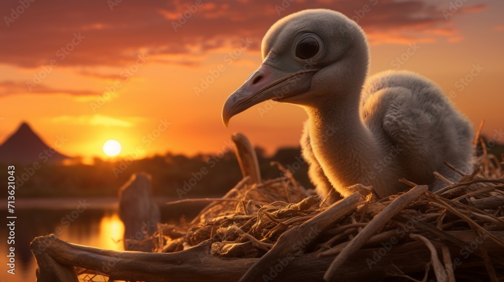 Poster megapode chick hatching from nest with curious expression - ai-generative