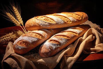 Bread Tradition: Baguette, the Culinary Gem of French Cuisine, with a Crusty Golden Exterior and Delicious Flaky Interior - A Traditional and Authentic French Bakery Masterpiece.