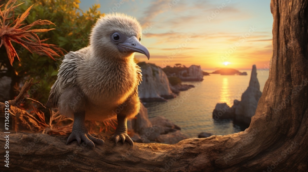 Poster megapode chick hatching from nest with curious expression - ai-generative