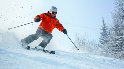 a man is skiing in very deep snow season, winter sport - Powered by Adobe