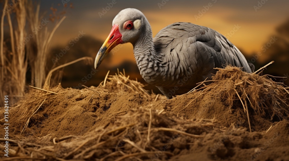 Aufkleber a megapode meticulously arranging nest materials with precision and care - ai-generative