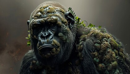Gorilla with Kiwi as skin in his full body, photo manipulation, intricate,